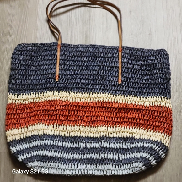 Loft Straw Tote Red, White. Navy & Light Blue 4th of July - Picture 2 of 9